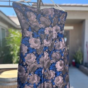 Greylin Mauve Jumpsuit Floral Strapless Culotte Cropped Pant Sz S Metallic